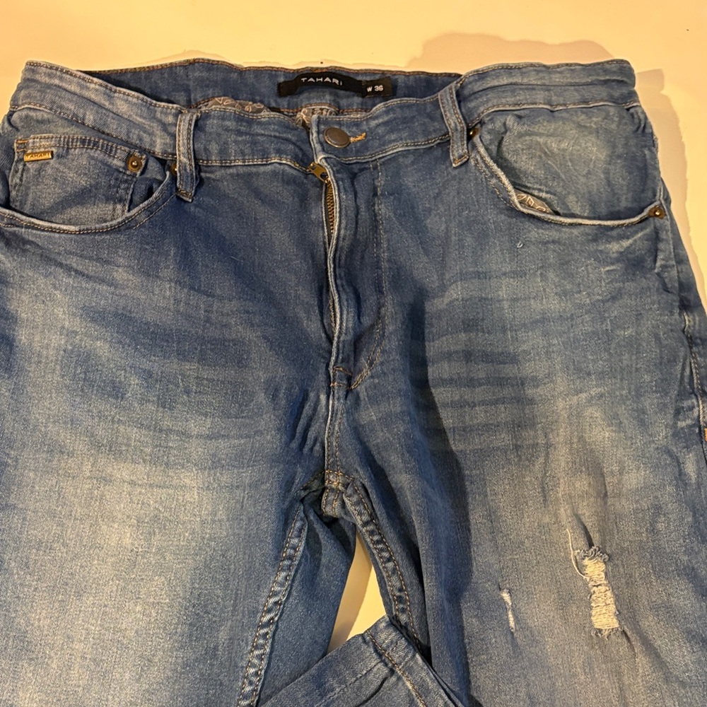 Tahari Men's Distressed Blue Slim Jeans